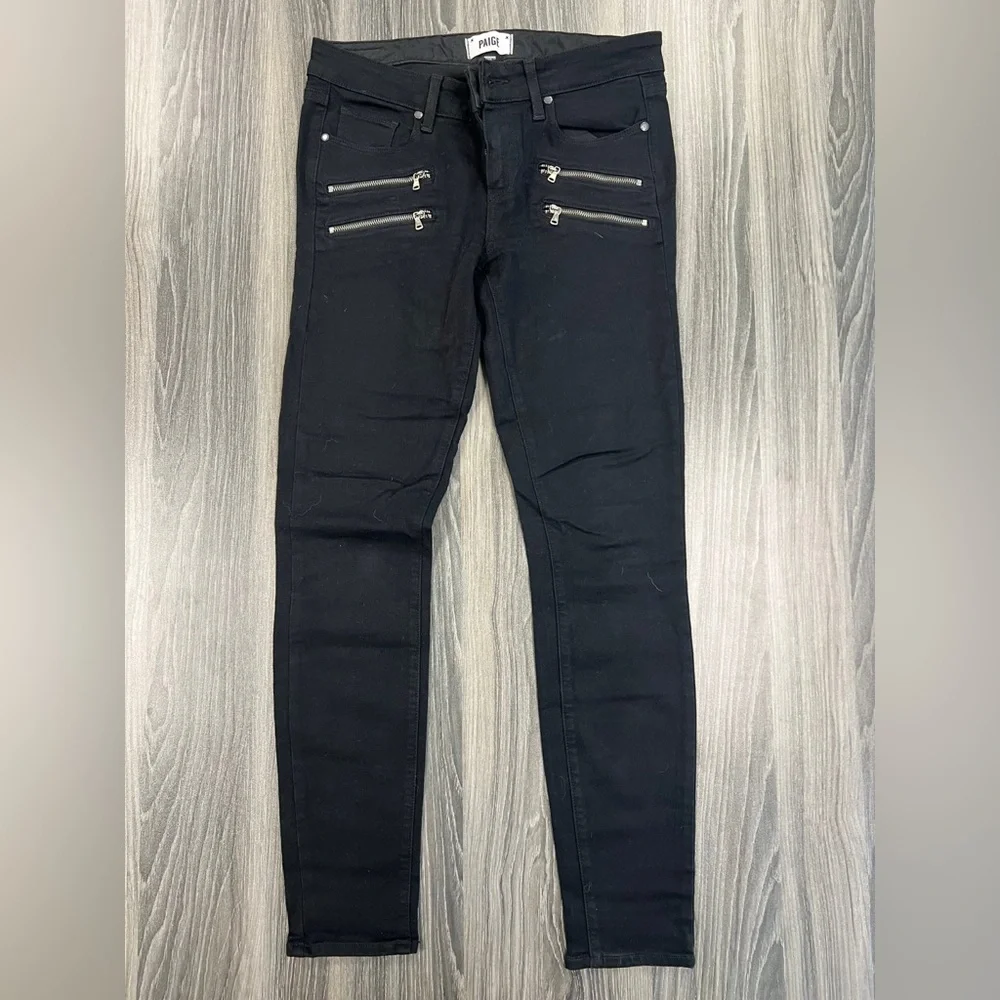 💥3/$50 PAIGE Edgemont Black Ultra Skinny Jeans with Moto Zipper Details | EUC